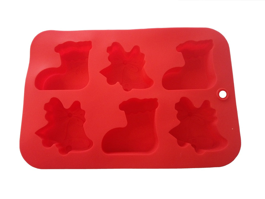Silikon Backform Weihnachtsglocken, Weihnachtsstrümpfe - 25.5 x 17 x 2 cm