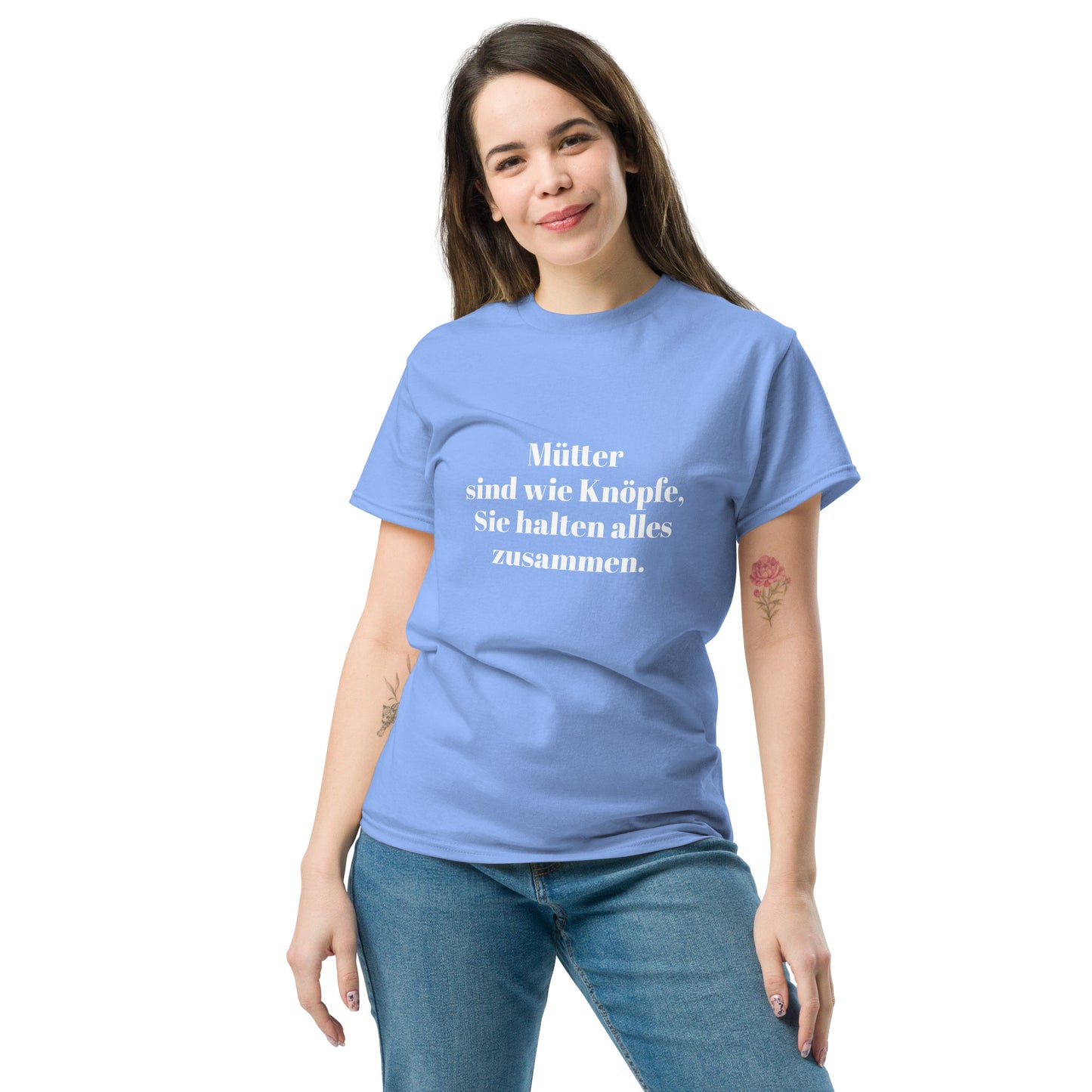 Unisex T-Shirt mit Spruch "Mütter sind wie Knöpfe" - Hellblau
