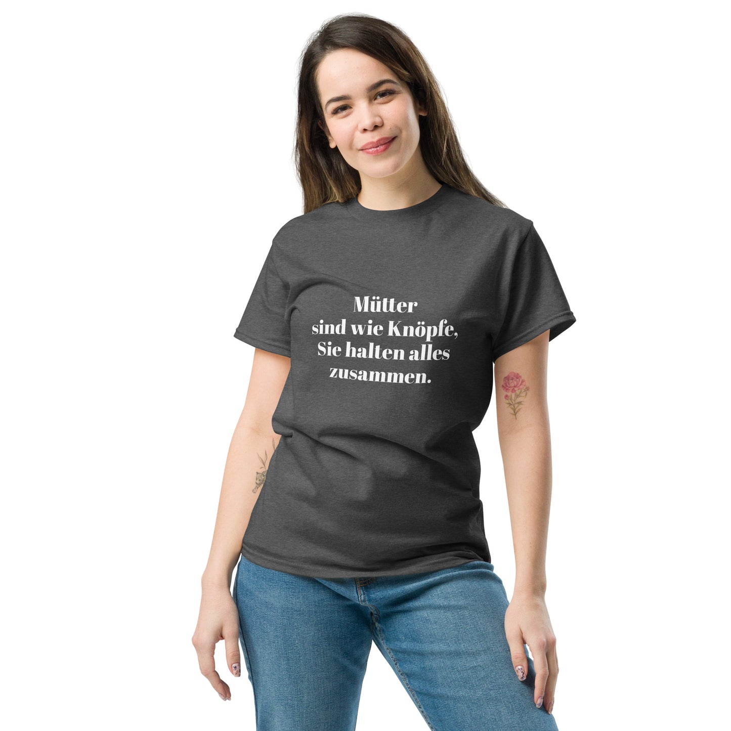 Unisex T-Shirt mit Spruch "Mütter sind wie Knöpfe" - Dunkelgrau
