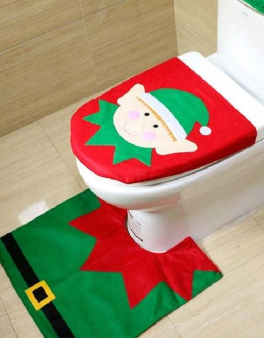 2-teiliges Weihnachtsset Toilettenbezug ( WC Deckelbezug ) / Toilettenteppich
