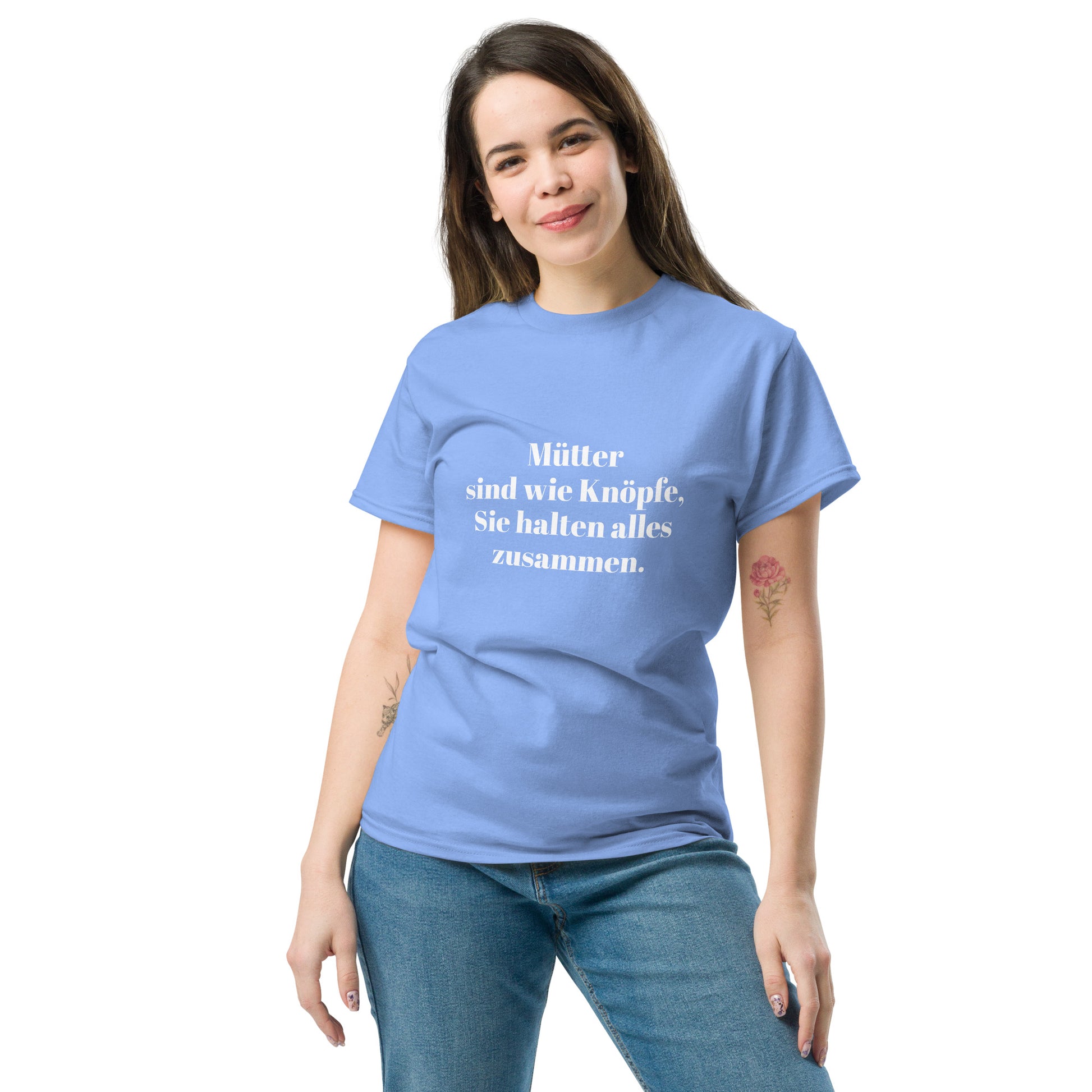 Unisex T-Shirt mit Spruch "Mütter sind wie Knöpfe" - Hellblau