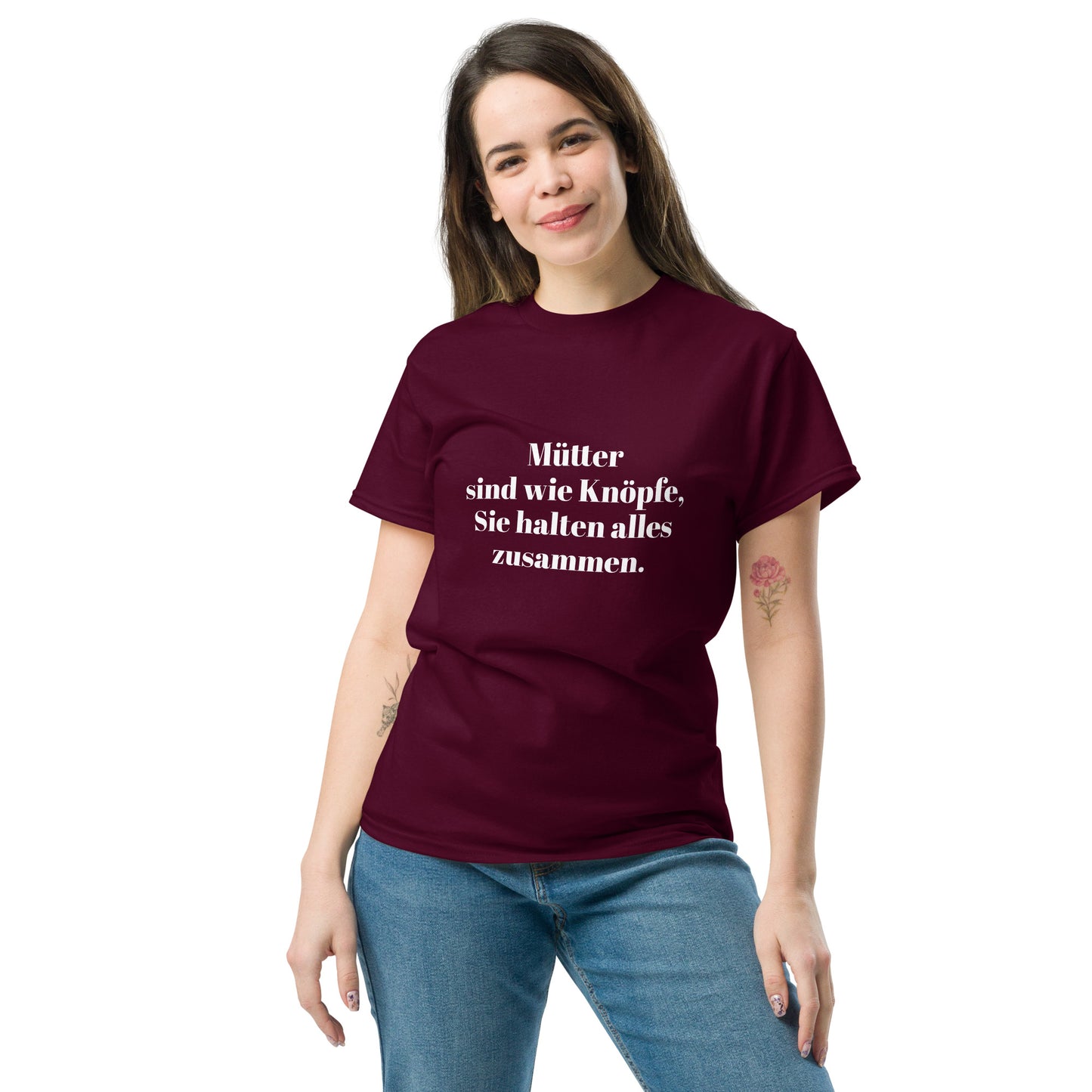 Unisex T-Shirt mit Spruch "Mütter sind wie Knöpfe" - Kastanienbraun