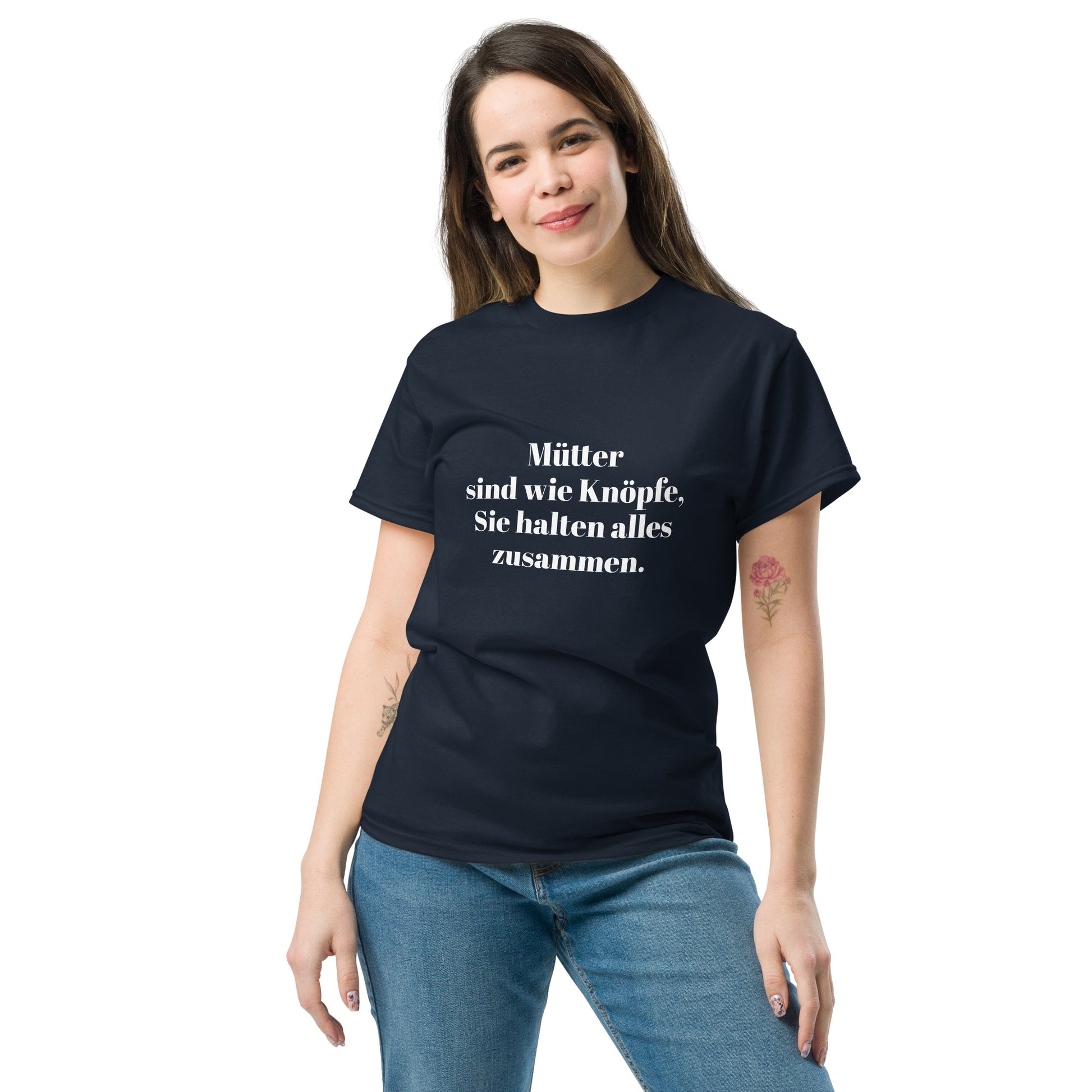 Unisex T-Shirt mit Spruch "Mütter sind wie Knöpfe" - Marineblau