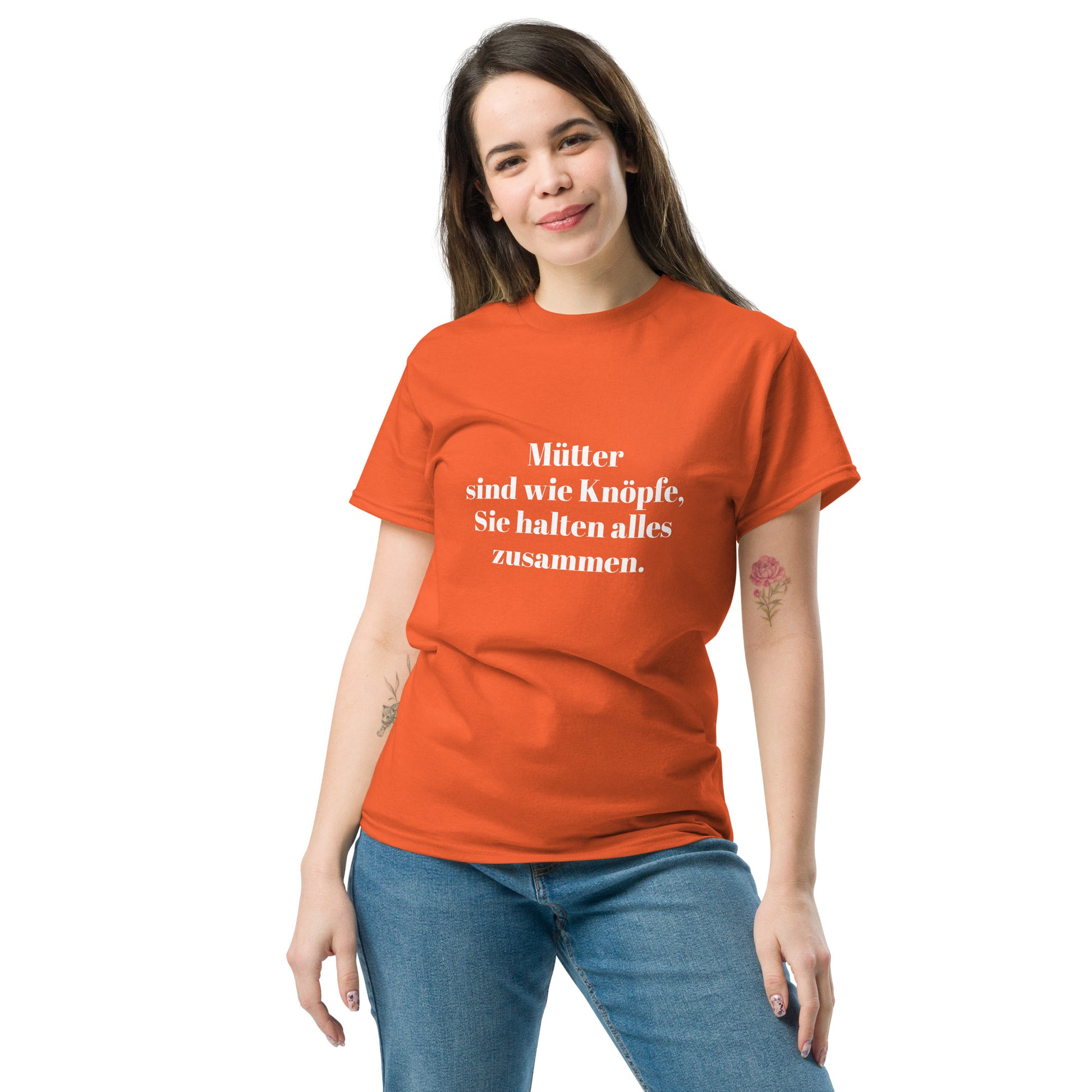 Unisex T-Shirt mit Spruch "Mütter sind wie Knöpfe" - Orange