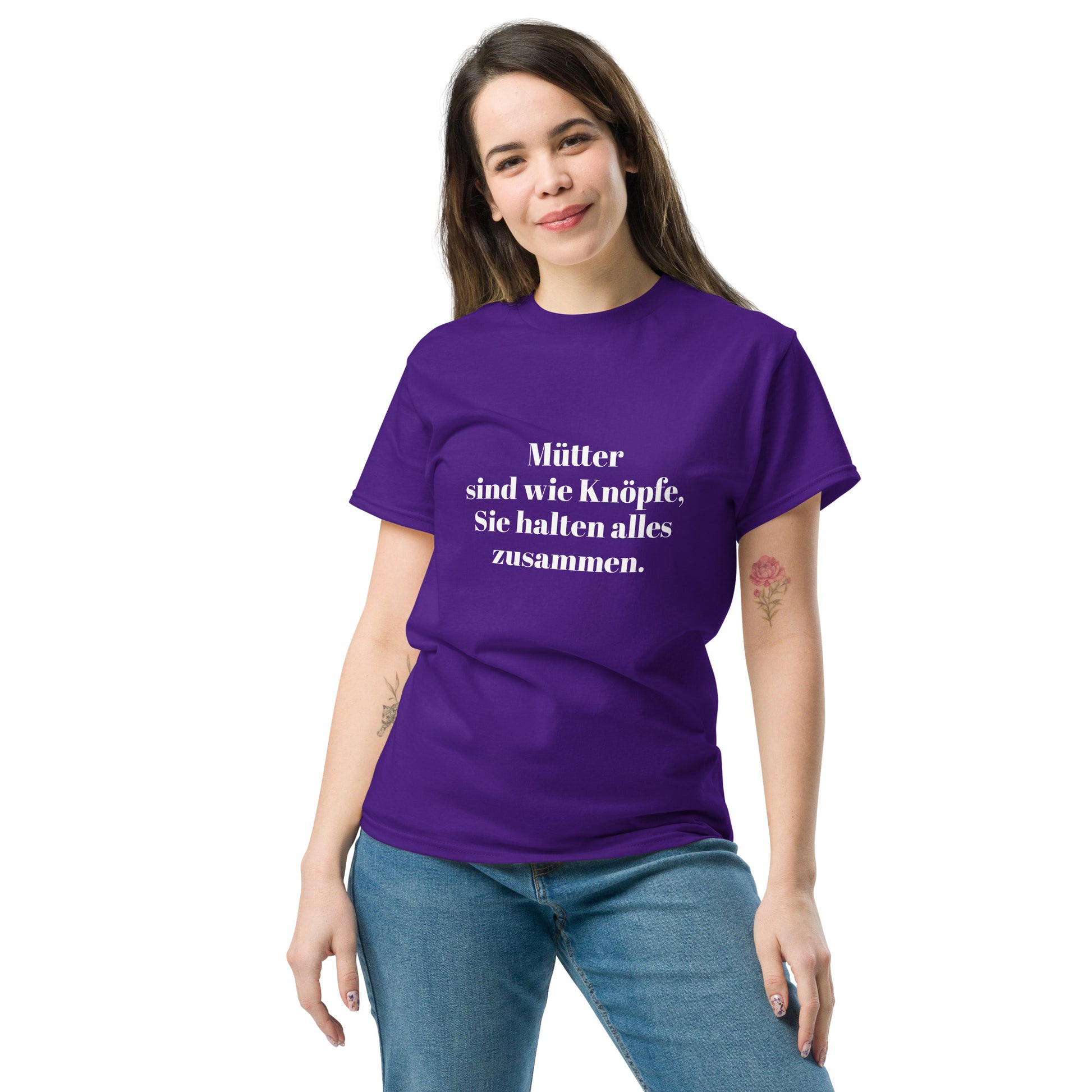 Unisex T-Shirt mit Spruch "Mütter sind wie Knöpfe" - Violett