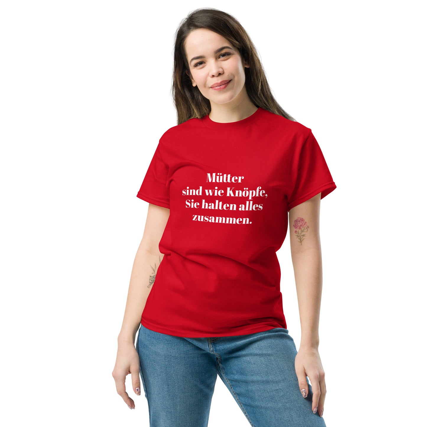 Unisex T-Shirt mit Spruch "Mütter sind wie Knöpfe" - Rot