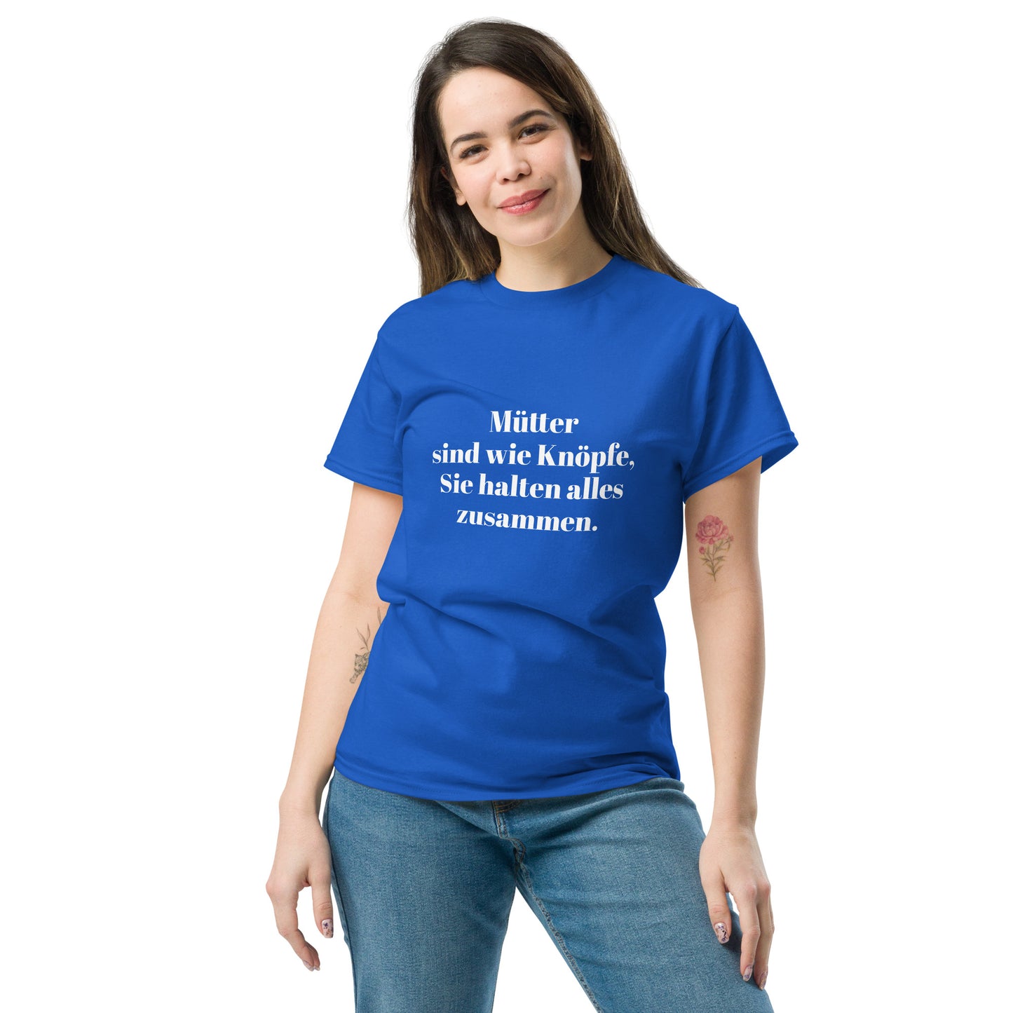 Unisex T-Shirt mit Spruch "Mütter sind wie Knöpfe" - Blau